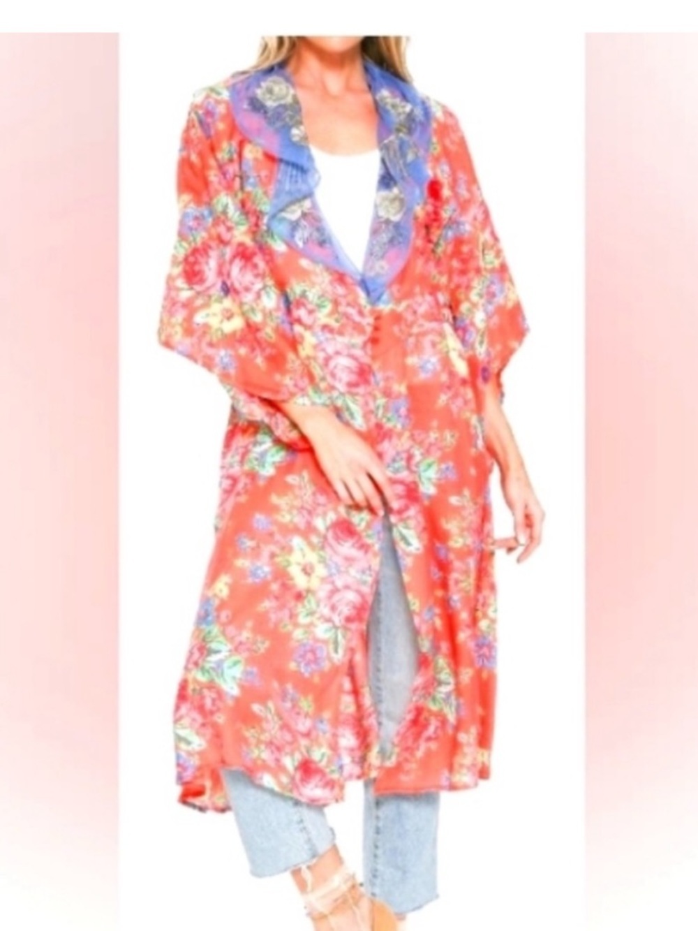 ❤️🔥.Aratta Large Orange Floral Wrap Midi Dress Embellished Removable Yoke A-13 - Picture 2 of 7